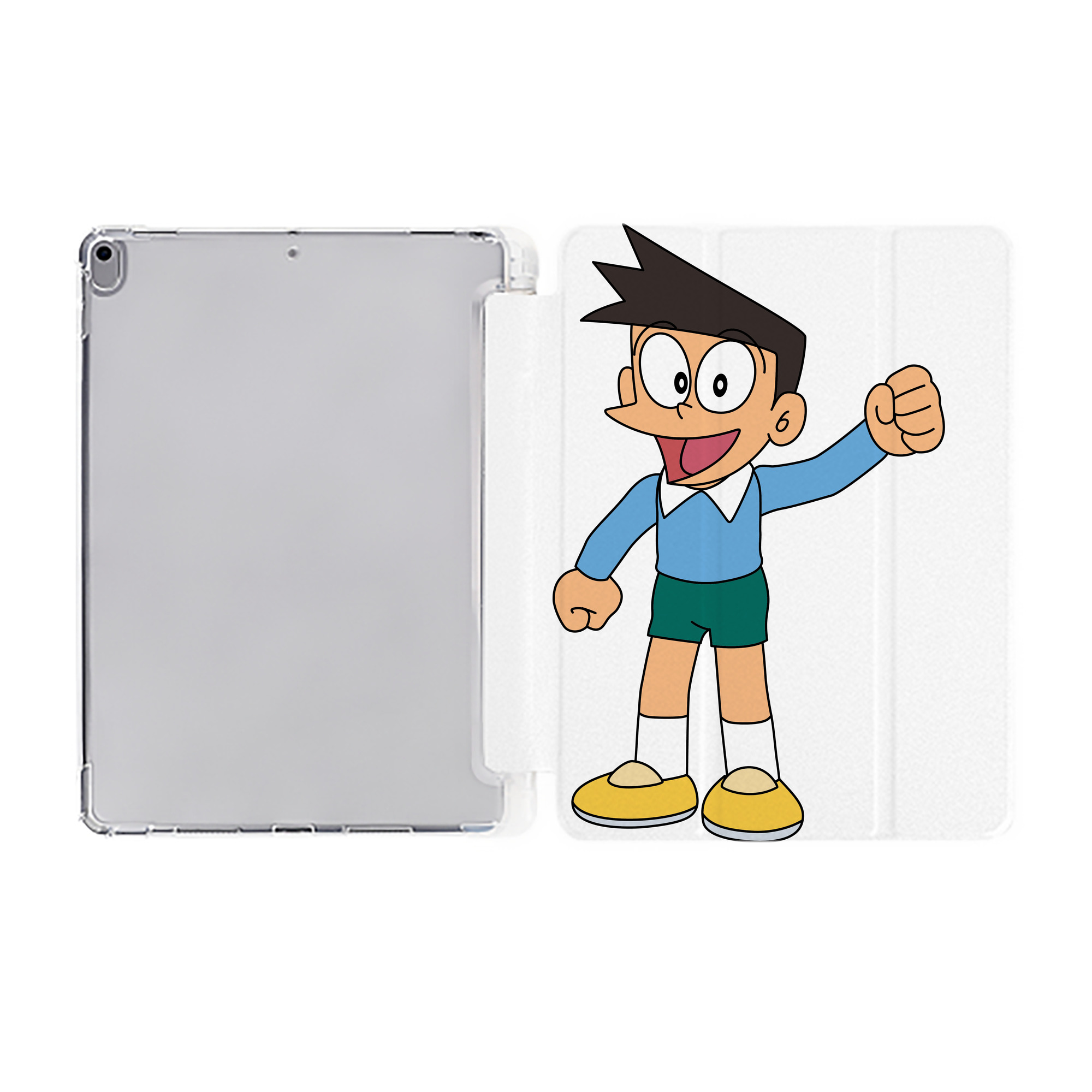 （画像用） ドラえもん 骨川 スネ夫 Doraemon Honekawa Suneo IPad ケース ペン収納付き 三つ折りスタンド PUレザー×シリコン 対応機種9.5/10.5/10.9インチ